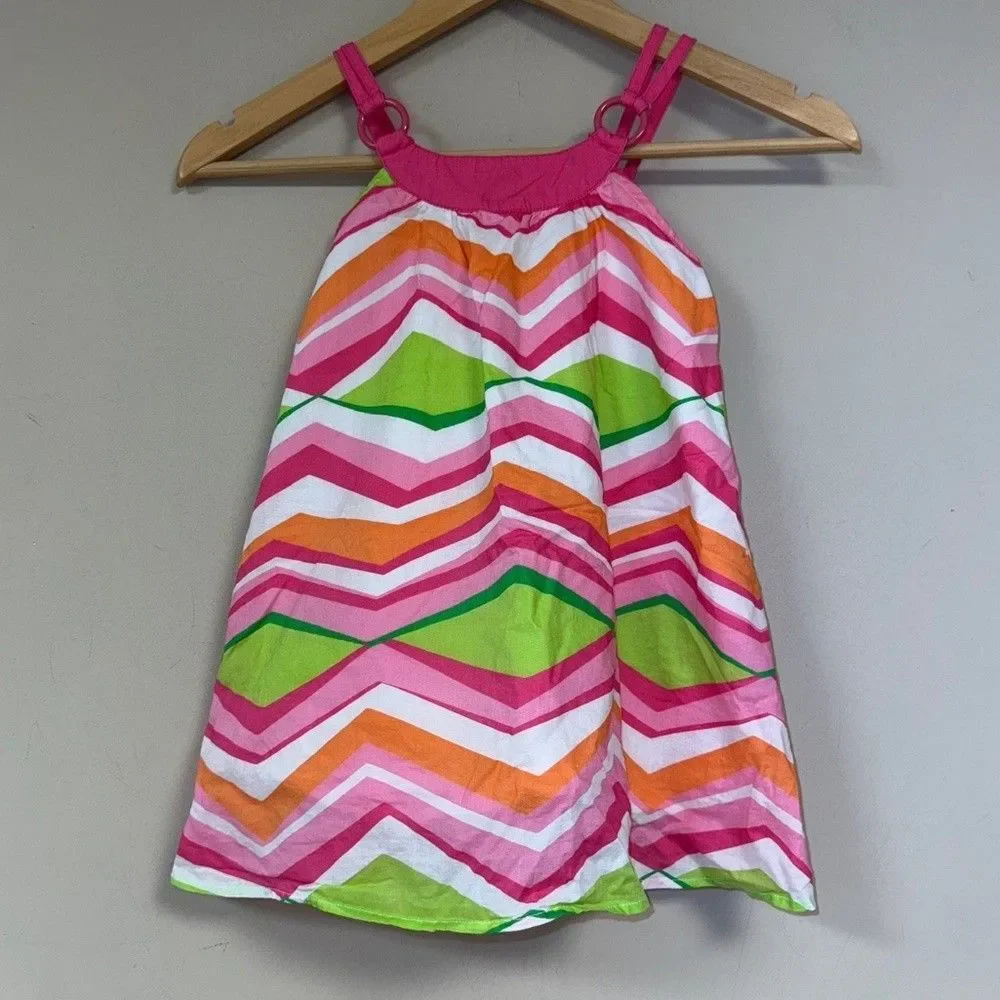 Gymboree Striped Dress Girls 4 White Summer Sun Lightweight Chevron Mod Retro